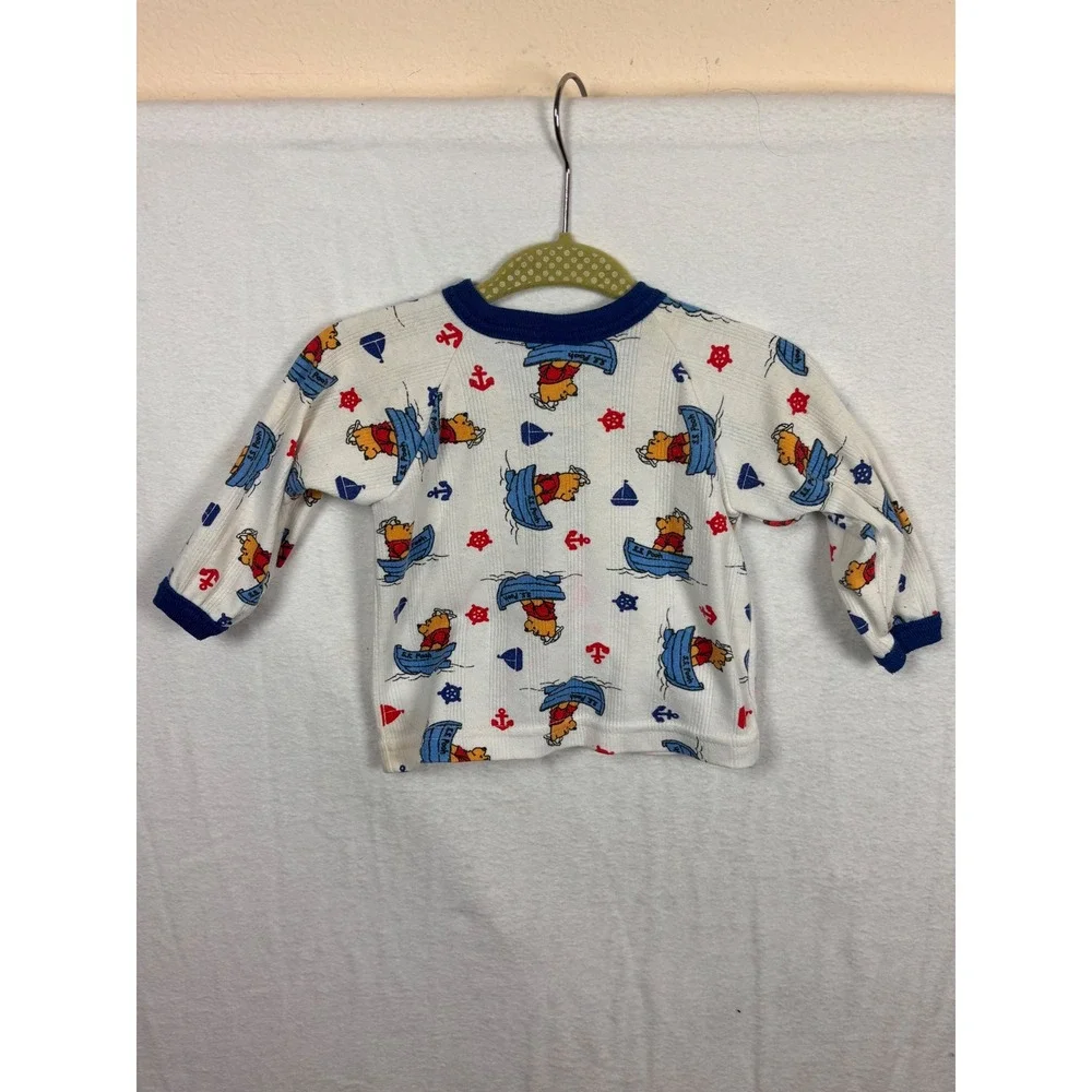 Vtg Disney Winnie the Pooh Baby Nautical Cardigan Top Pants Set Sz NB White Blue - Picture 8 of 8